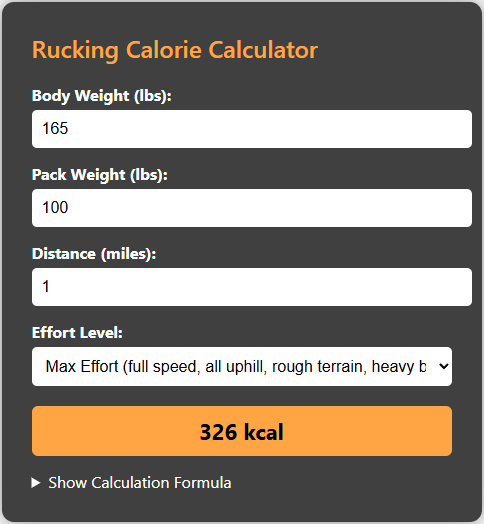 Rucking Calorie Calculator