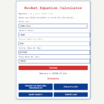 "Rocket equation calculator showing delta-v calculations for space missions"